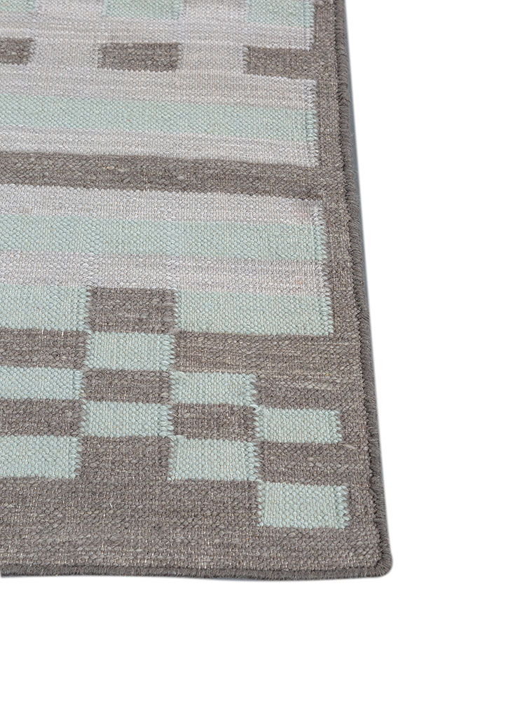checkers grey and black wool flat weaves Rug - Corner