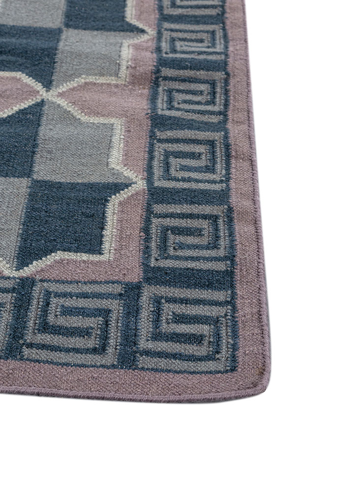 alhambra blue wool flat weaves Rug - Corner