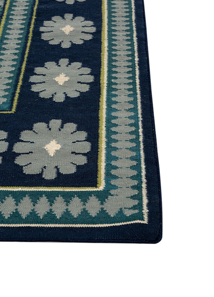 alhambra blue wool flat weaves Rug - Corner