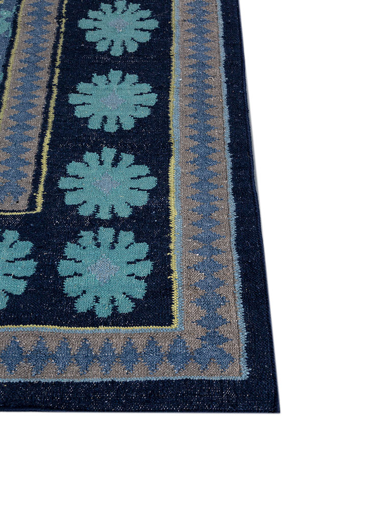 alhambra blue wool flat weaves Rug - Corner