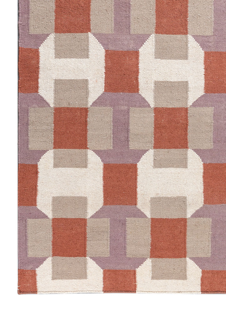 checkers beige and brown wool flat weaves Rug - Corner