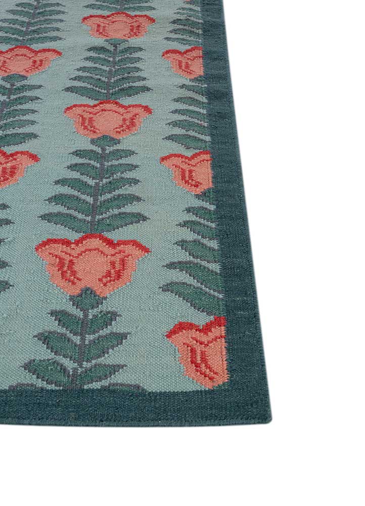 orenda blue wool flat weaves Rug - Corner