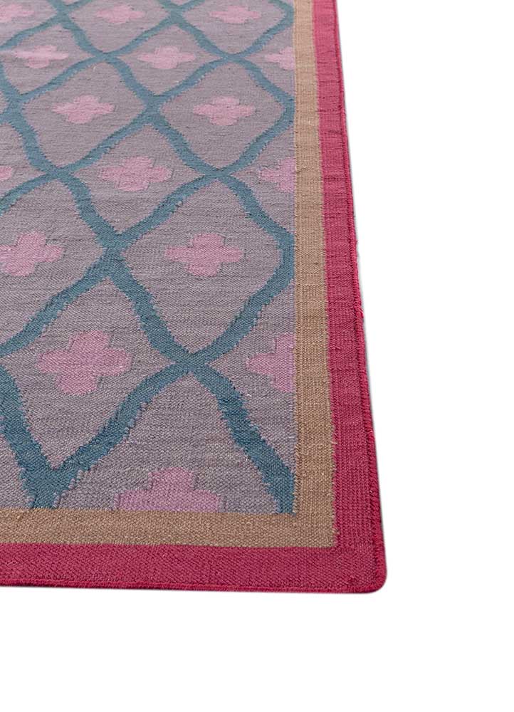 alhambra pink and purple wool flat weaves Rug - Corner