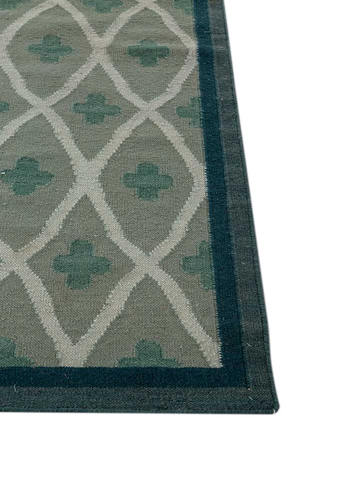 alhambra green wool flat weaves Rug - Corner