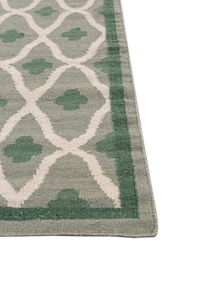 alhambra green wool flat weaves Rug - Corner