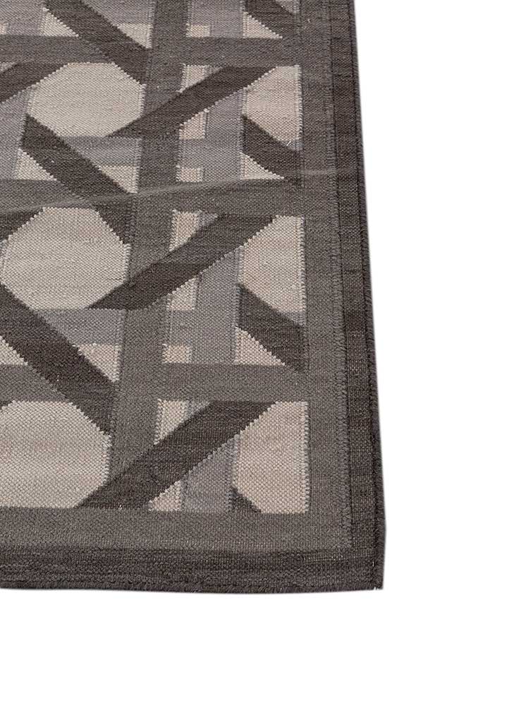 alhambra grey and black wool flat weaves Rug - Corner