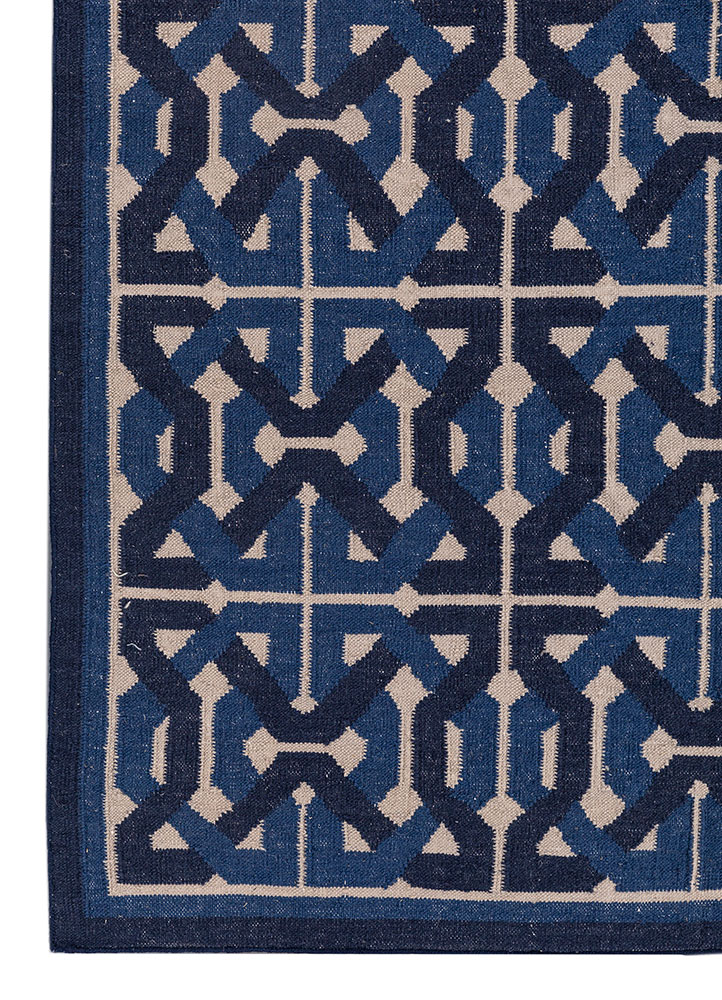 alhambra blue wool flat weaves Rug - Corner