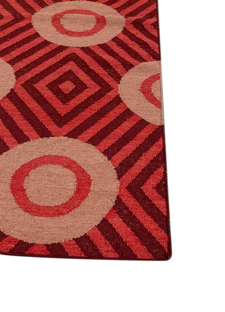 checkers red and orange wool flat weaves Rug - Corner