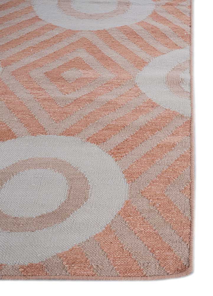 checkers red and orange wool flat weaves Rug - Corner