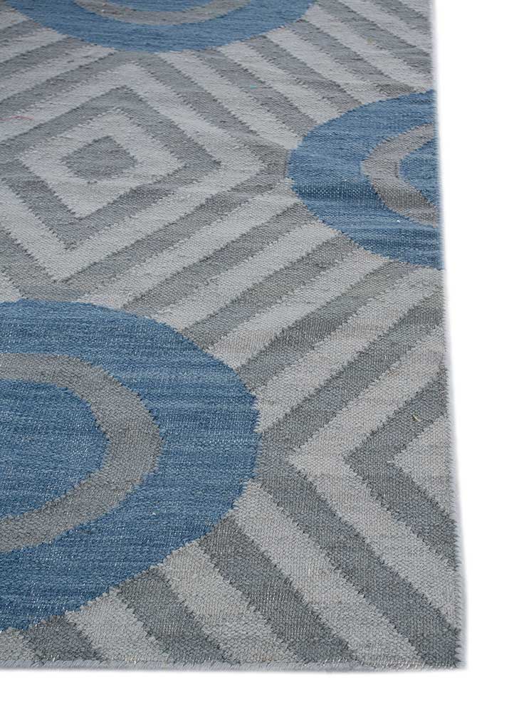 checkers blue wool flat weaves Rug - Corner