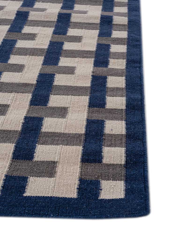 checkers blue wool flat weaves Rug - Corner
