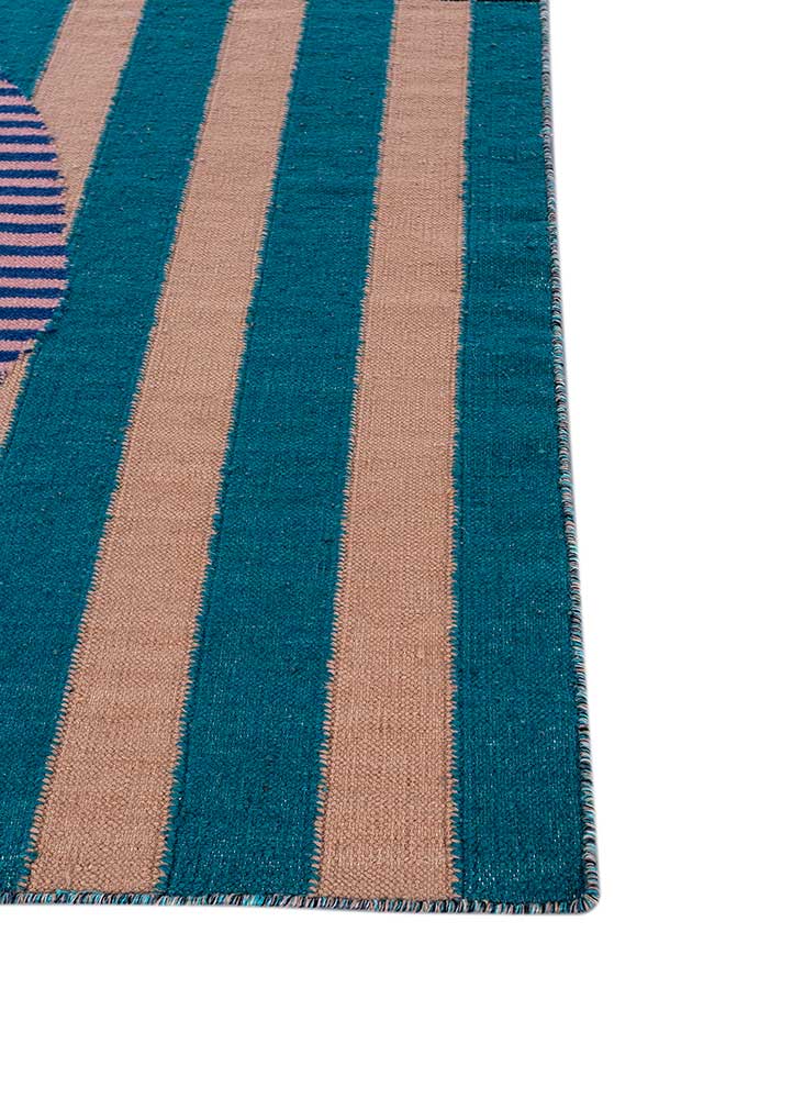 checkers blue wool flat weaves Rug - Corner