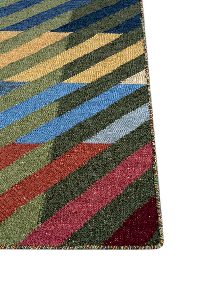 checkers red and orange wool flat weaves Rug - Corner