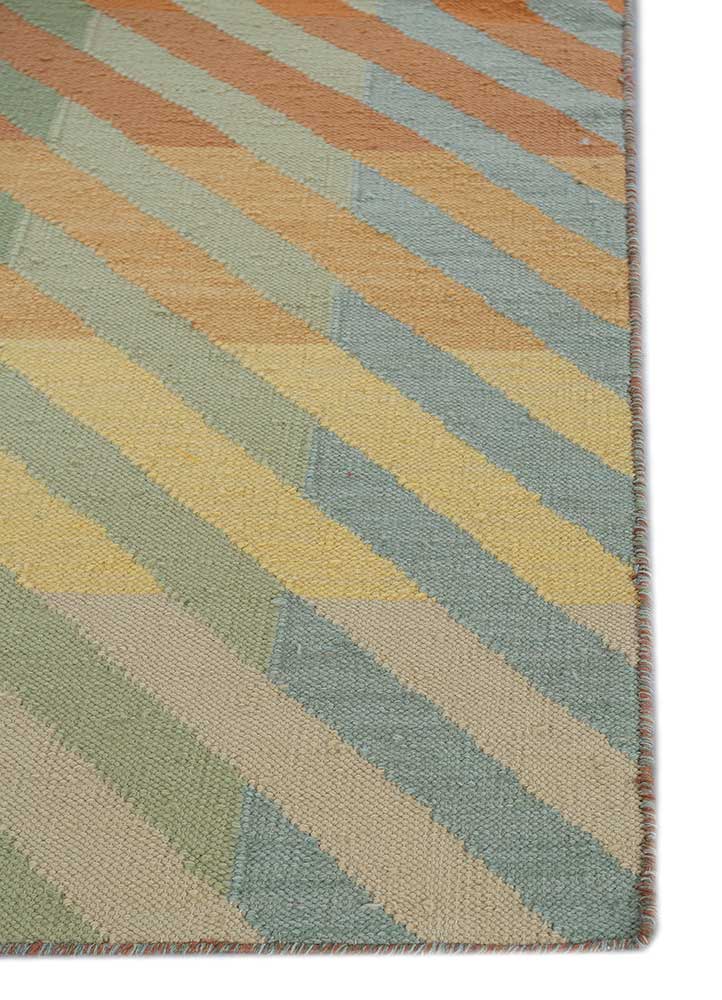 checkers red and orange wool flat weaves Rug - Corner