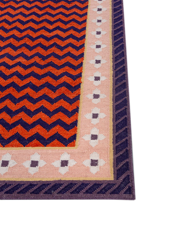 alhambra pink and purple wool flat weaves Rug - Corner