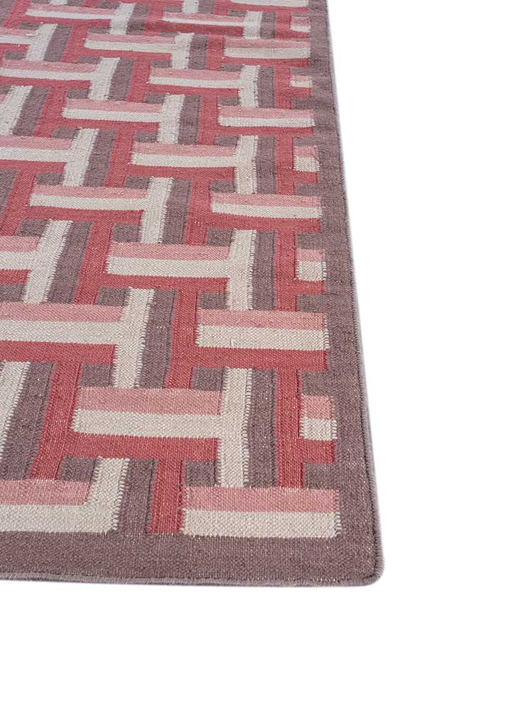 checkers pink and purple wool flat weaves Rug - Corner