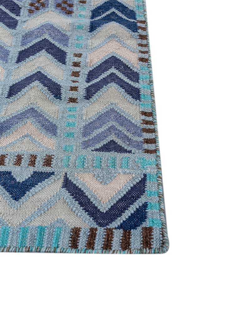 checkers blue wool flat weaves Rug - Corner