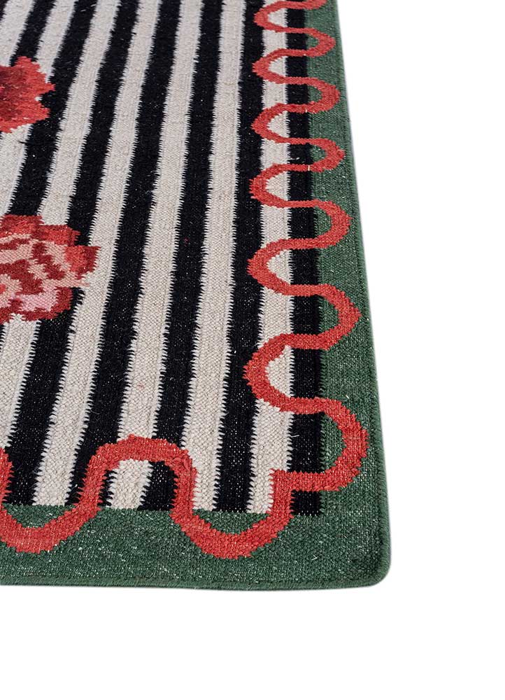 alhambra grey and black wool flat weaves Rug - Corner
