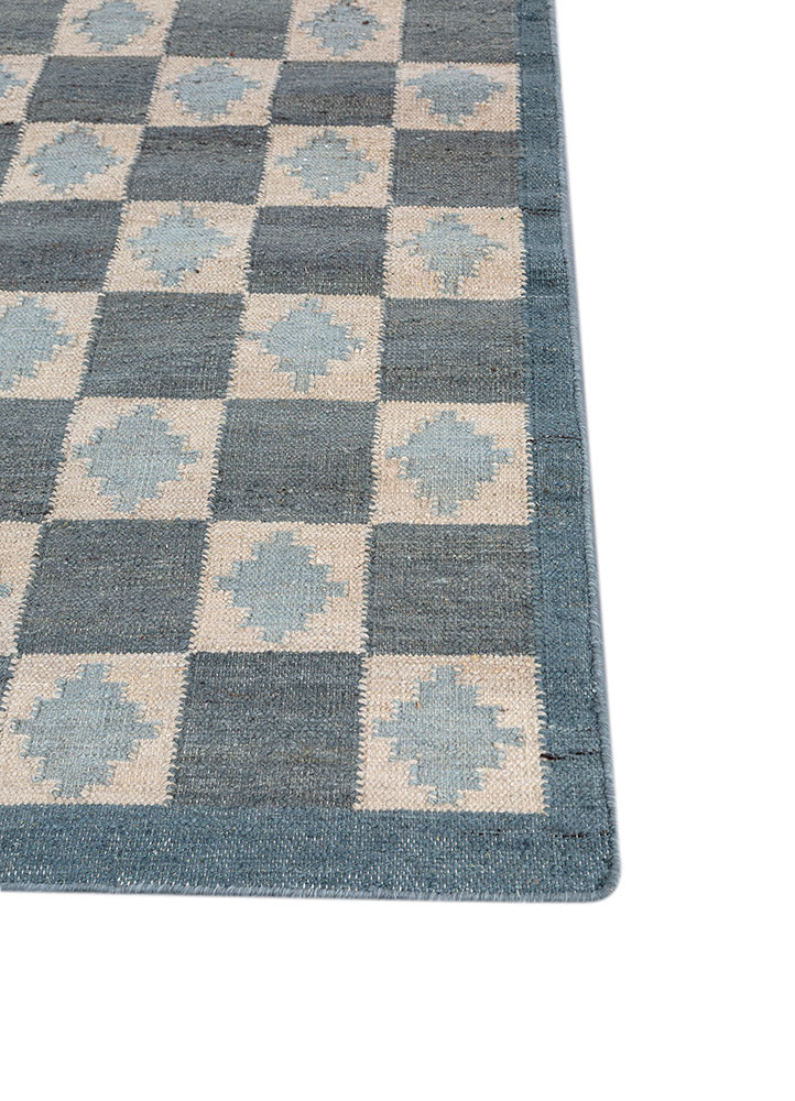 alhambra blue wool flat weaves Rug - Corner