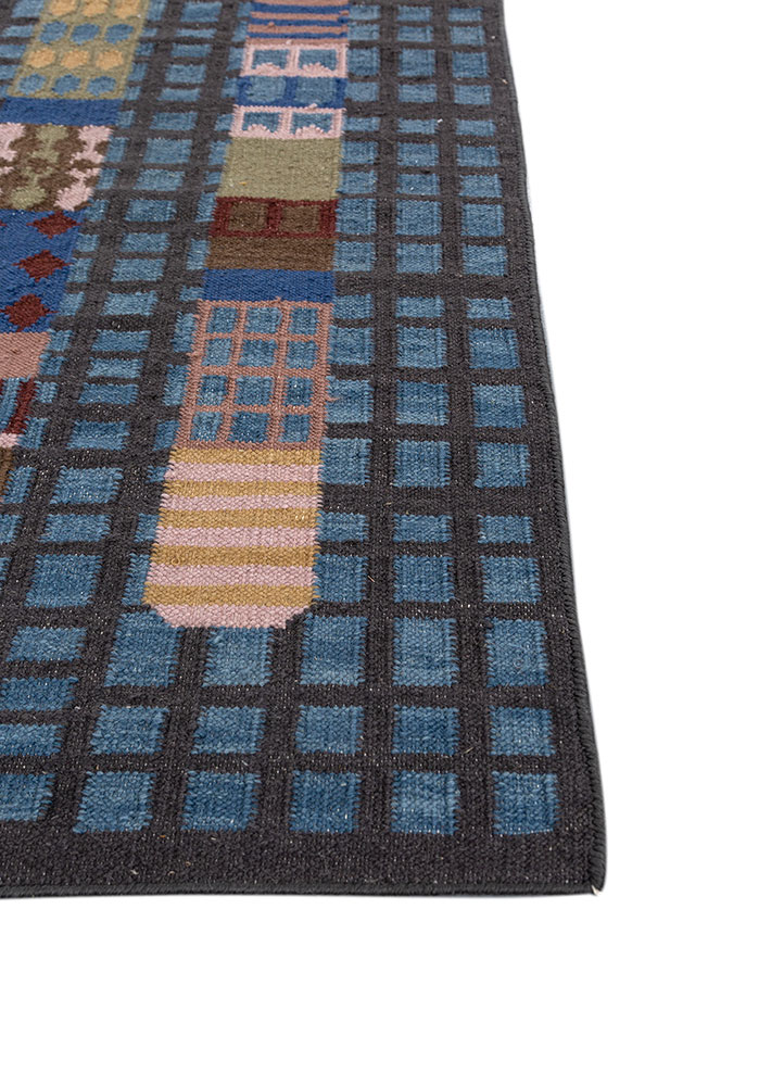 checkers grey and black wool flat weaves Rug - Corner