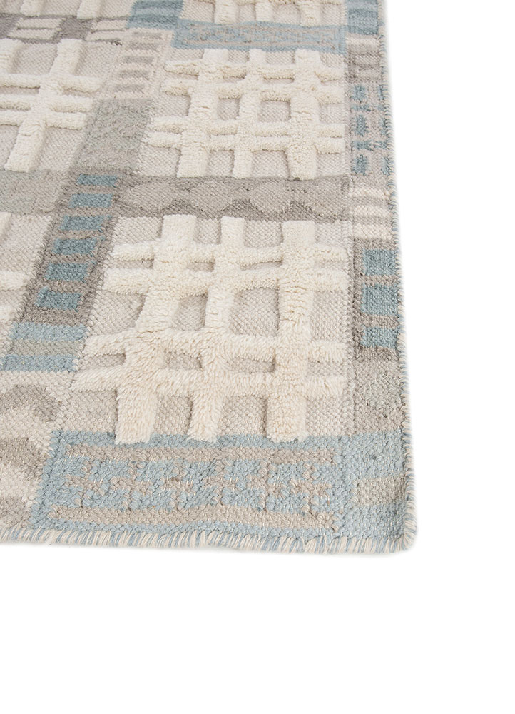 checkers grey and black wool flat weaves Rug - Corner