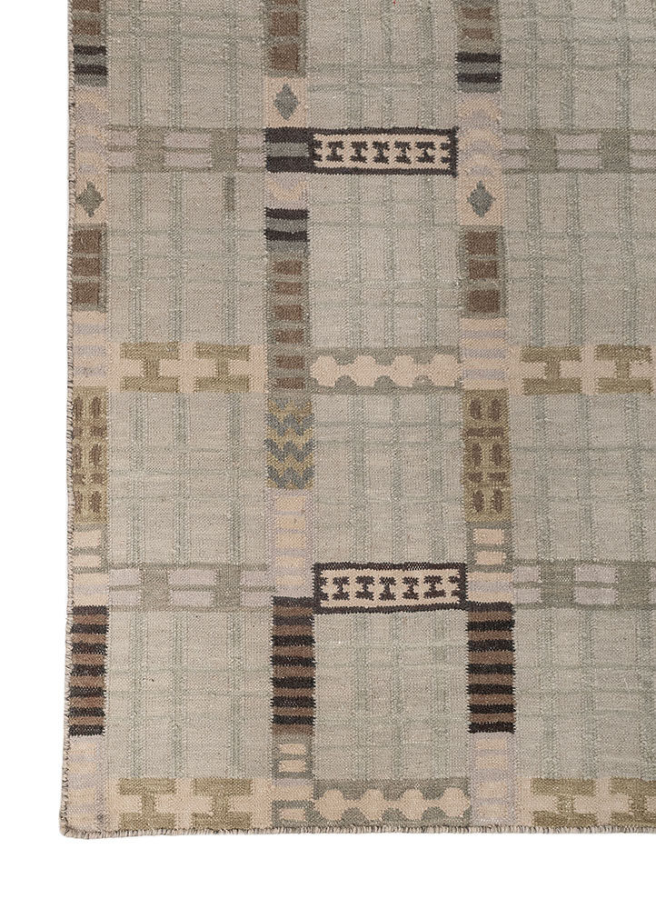 checkers blue wool flat weaves Rug - Corner