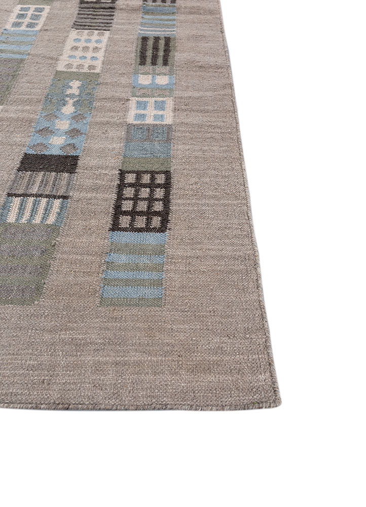 checkers blue wool flat weaves Rug - Corner