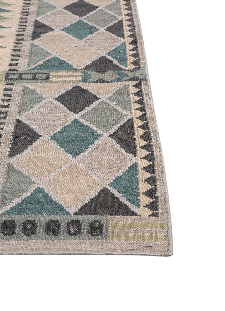 checkers grey and black wool flat weaves Rug - Corner