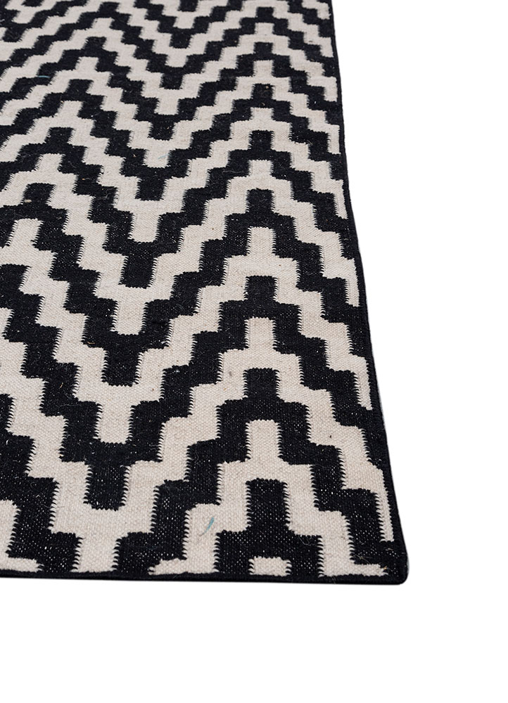 alhambra grey and black wool flat weaves Rug - Corner