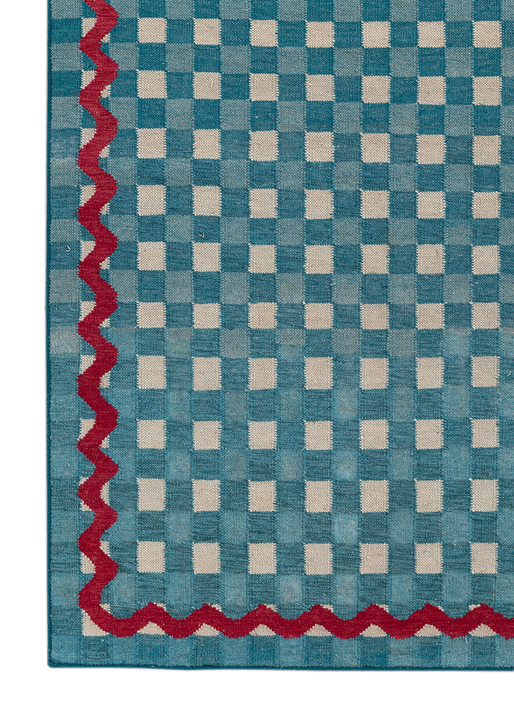 alhambra blue wool flat weaves Rug - Corner