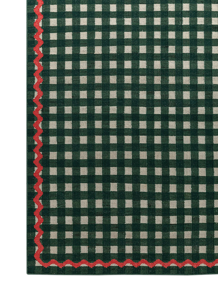 alhambra green wool flat weaves Rug - Corner