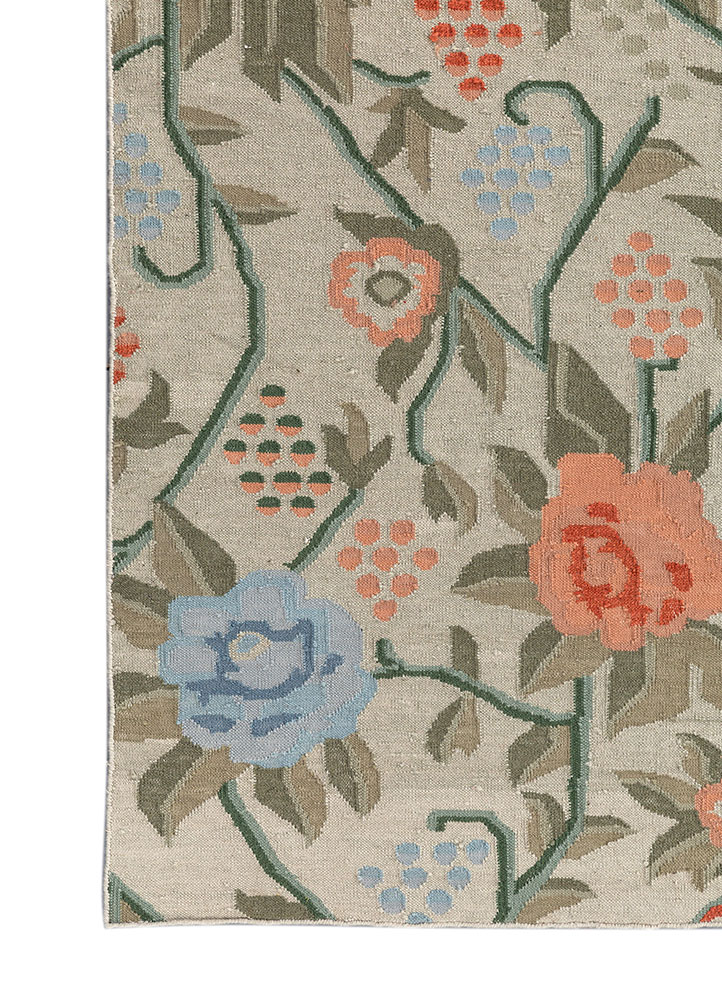 bedouin blue wool flat weaves Rug - Corner