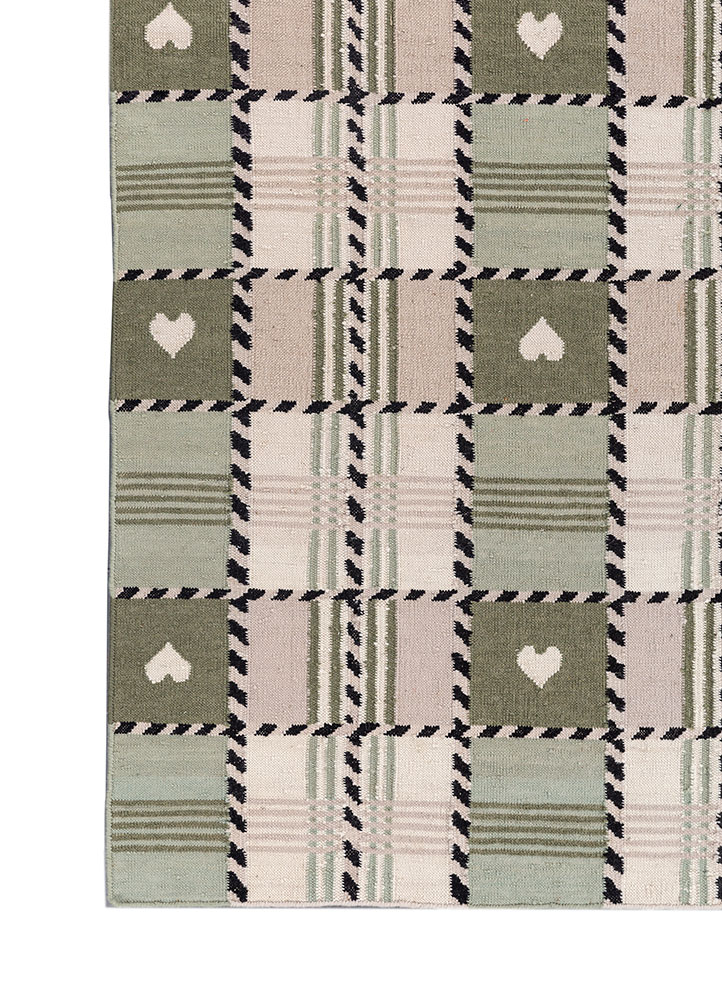 alhambra green wool flat weaves Rug - Corner