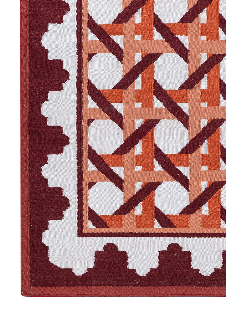 alhambra red and orange wool flat weaves Rug - Corner