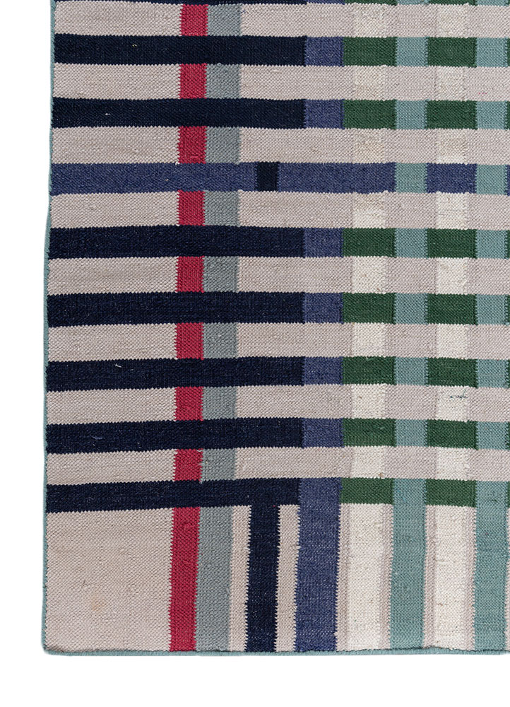 checkers green wool flat weaves Rug - Corner