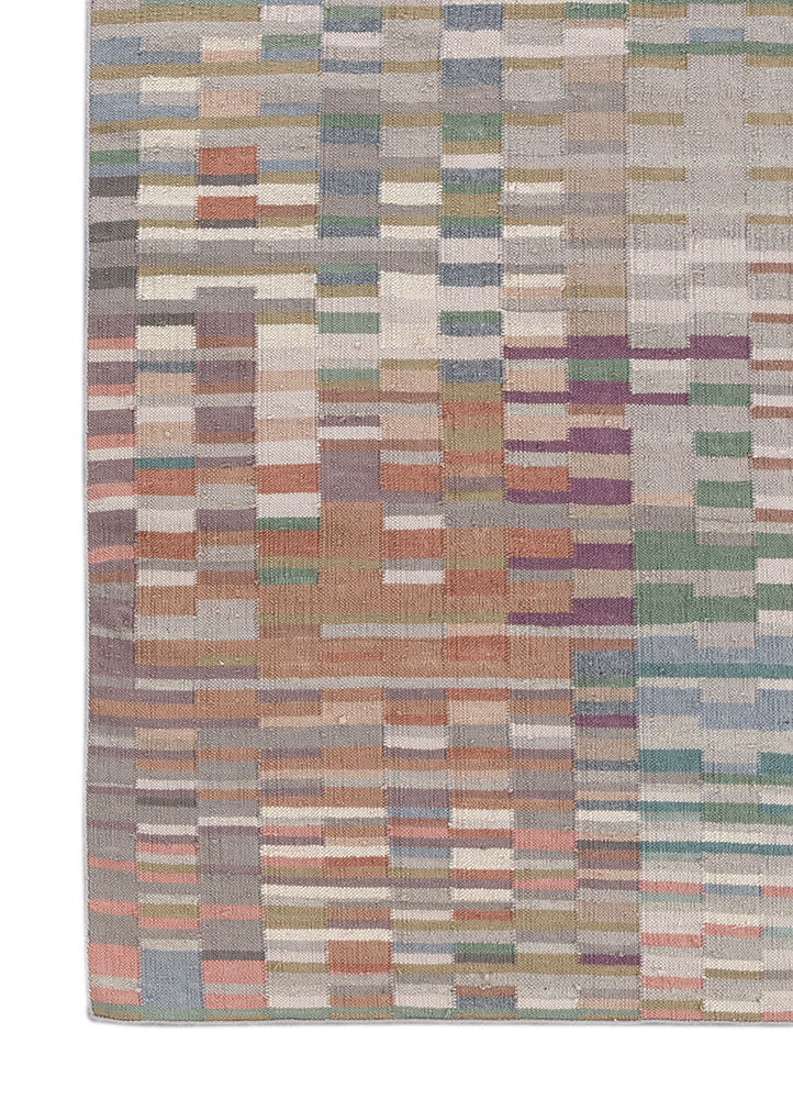 checkers ivory wool flat weaves Rug - Corner