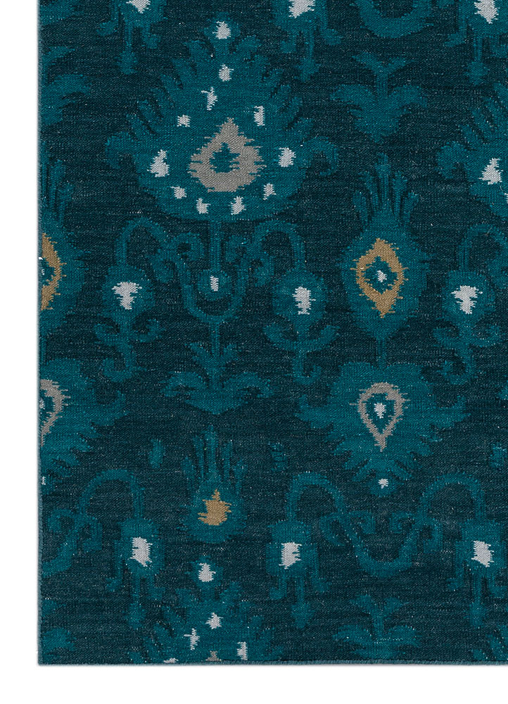 bedouin blue wool flat weaves Rug - Corner