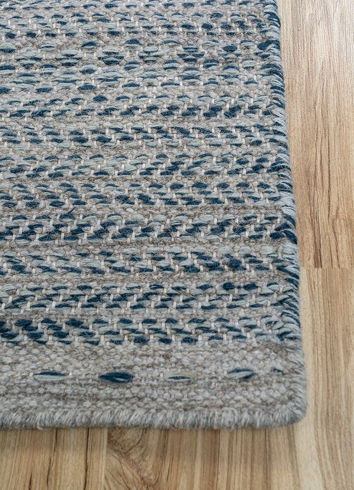 abrash blue wool flat weaves Rug - Corner