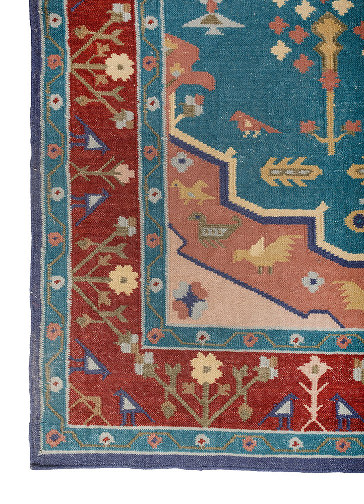 bedouin blue wool flat weaves Rug - Corner