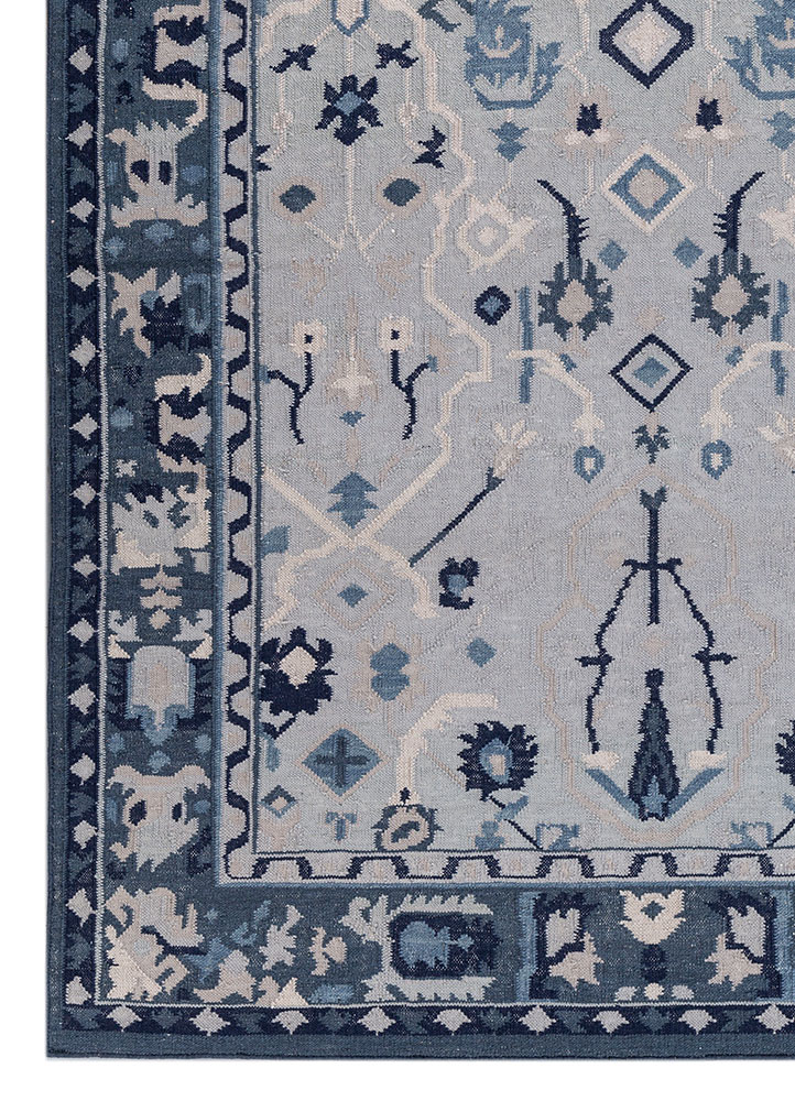 bedouin blue wool flat weaves Rug - Corner