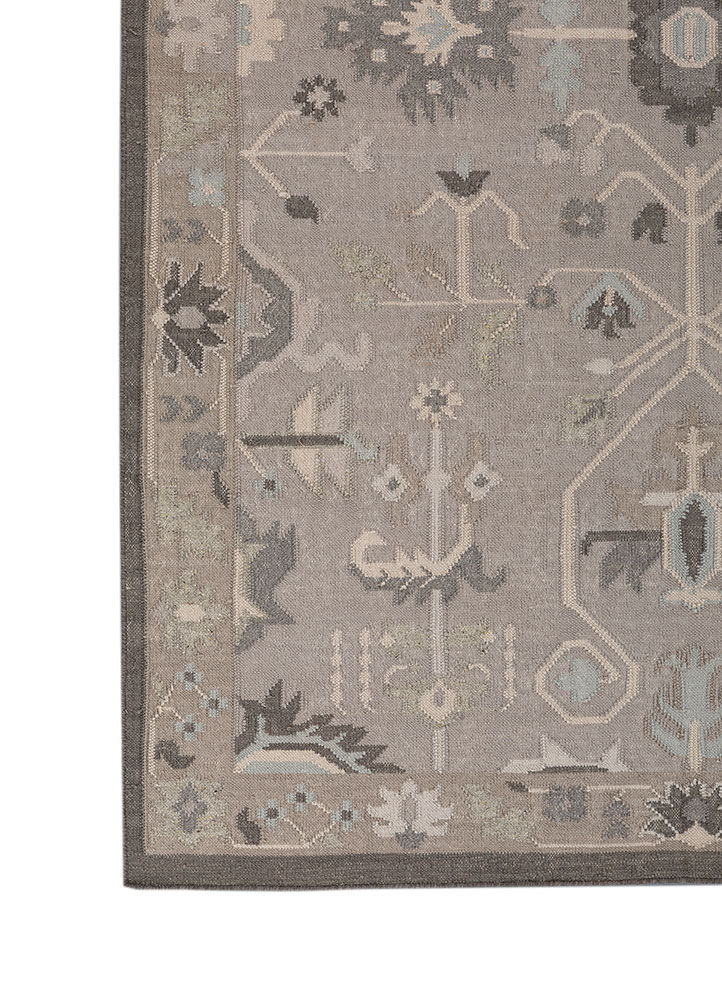 bedouin grey and black wool flat weaves Rug - Corner