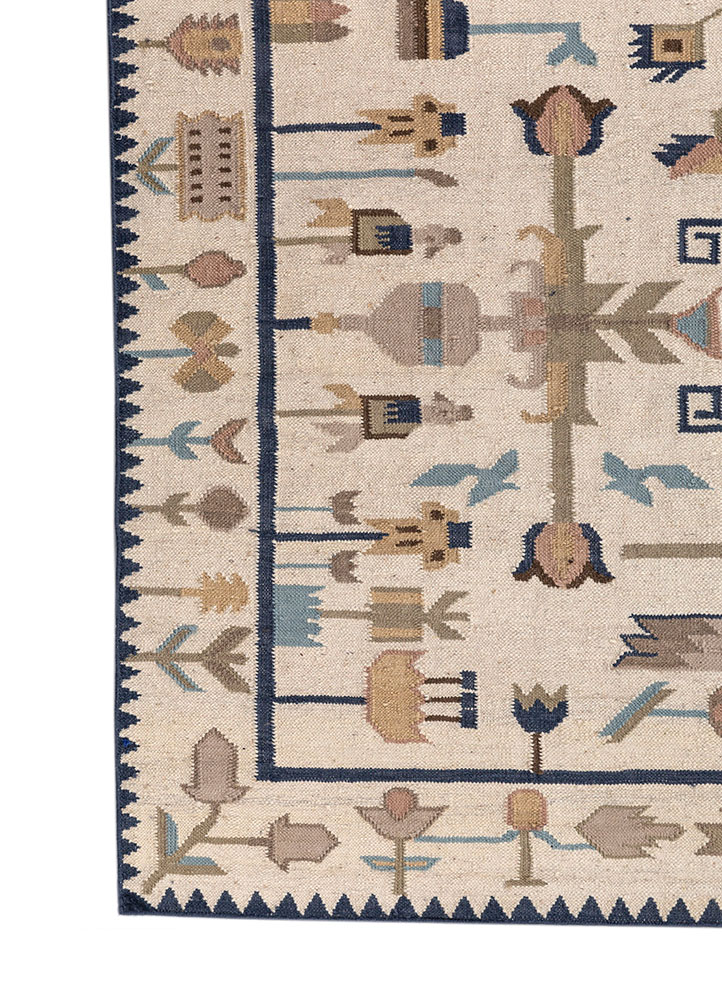bedouin ivory wool flat weaves Rug - Corner