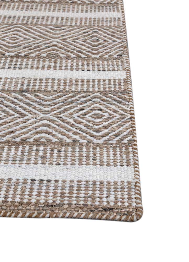 abrash beige and brown wool flat weaves Rug - Corner