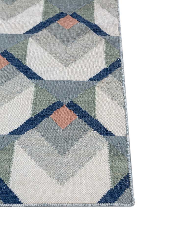 checkers ivory wool flat weaves Rug - Corner