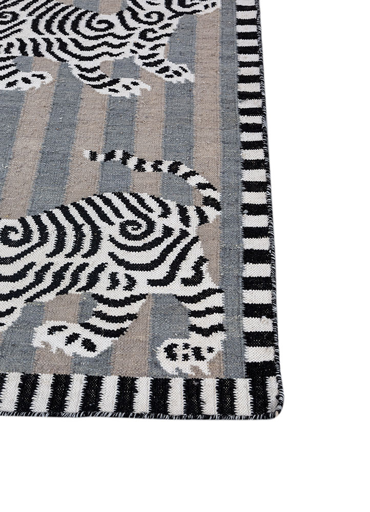 alhambra blue wool flat weaves Rug - Corner
