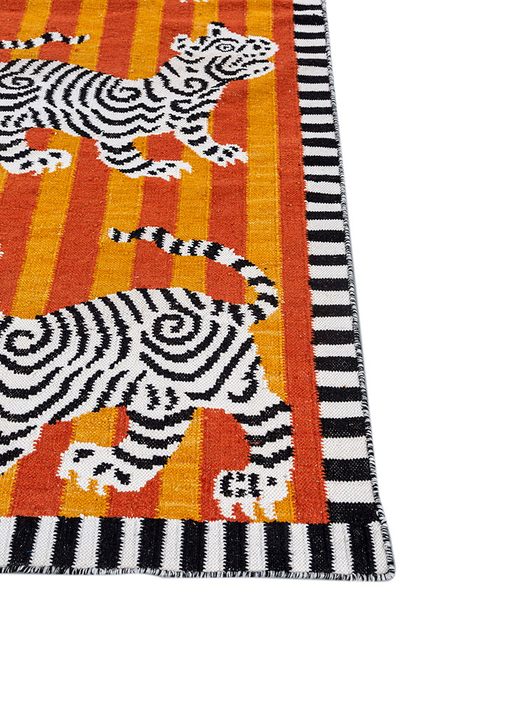 alhambra red and orange wool flat weaves Rug - Corner