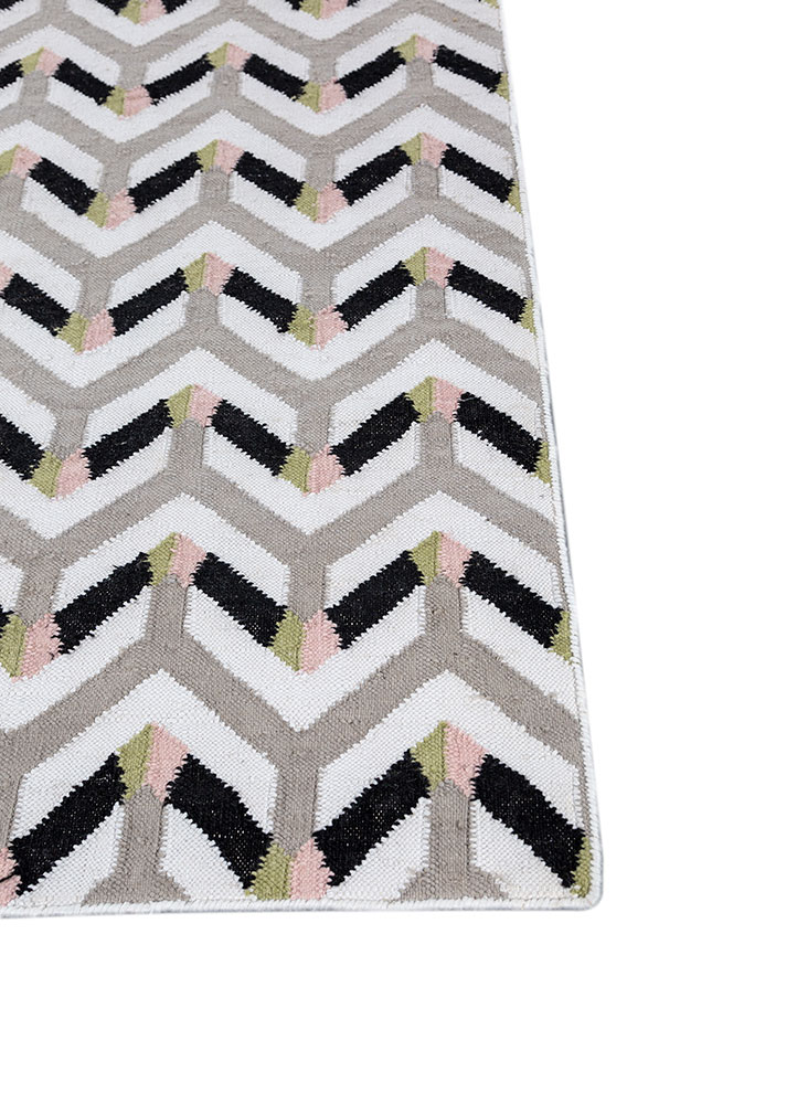 alhambra grey and black wool flat weaves Rug - Corner