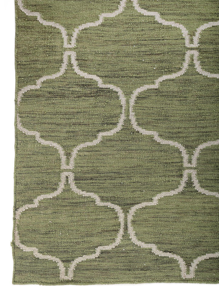 indusbar green wool and viscose flat weaves Rug - Corner