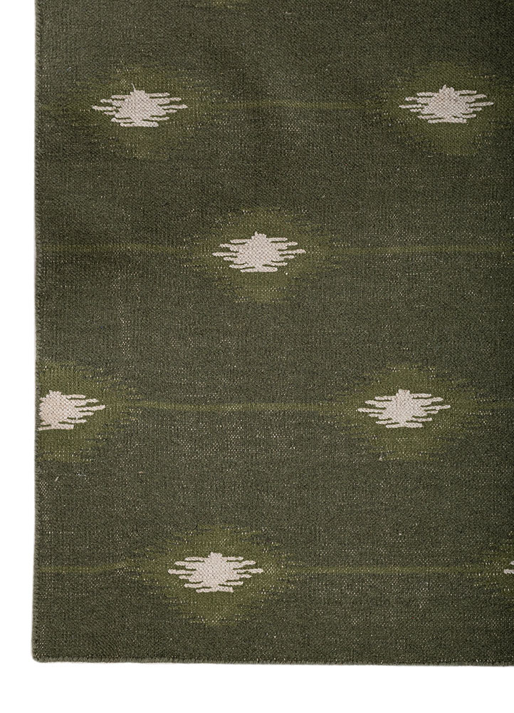 indusbar green wool and viscose flat weaves Rug - Corner