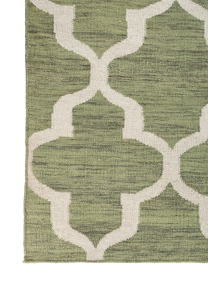 indusbar green wool and viscose flat weaves Rug - Corner